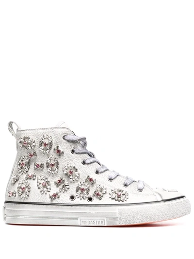 Philipp Plein Crystal-embellished High-top Sneakers In 白色