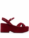 Ferragamo Strappy Platform Block-heel Sandals In 红色