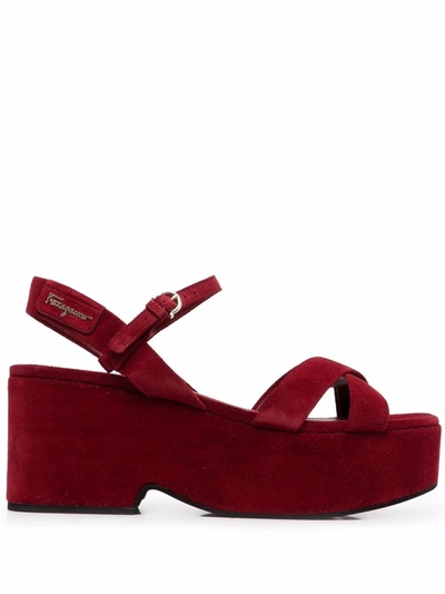 Ferragamo Strappy Platform Block-heel Sandals In 红色