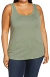 Caslonr Caslon Melody Ribbed Scoop Neck Tank In Green Dune