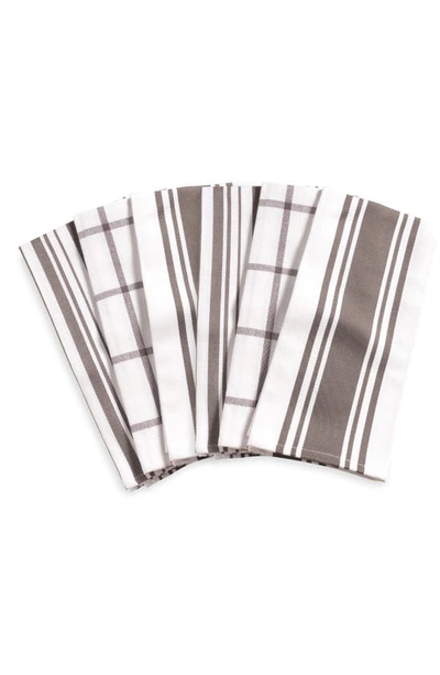 Kaf Home Set Of 6 Stripe & Check Cotton Pantry Towels In Pewter
