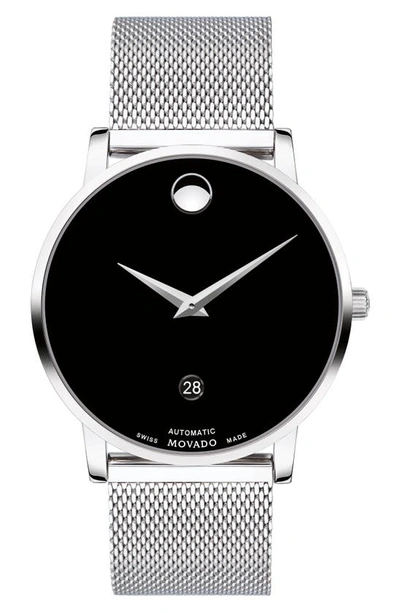 Movado Museum Classic Automatic Stainless Steel Mesh Bracelet Watch, 40mm In Black,silver Tone
