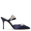 Manolo Blahnik Lurum 90 Crystal-embellished Satin Mules