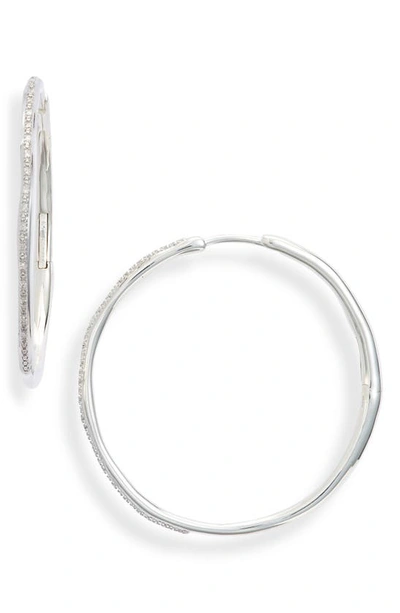Monica Vinader Silver Riva Large Diamond Hoop Earrings