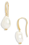 Monica Vinader Nura Pearl Drop Earrings In 18ct Gold Vermeil/st Silver