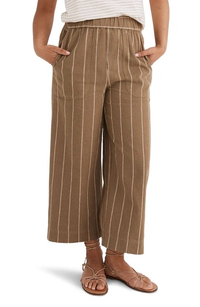 Madewell Huston Stripe Pull-on Linen Cotton Crop Pants In Olive