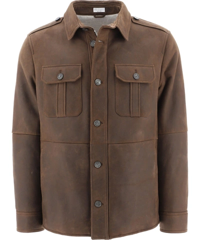 Brunello Cucinelli Shearling Overshirt In Brown