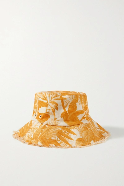 Zimmermann Printed Linen-twill Bucket Hat In Orange
