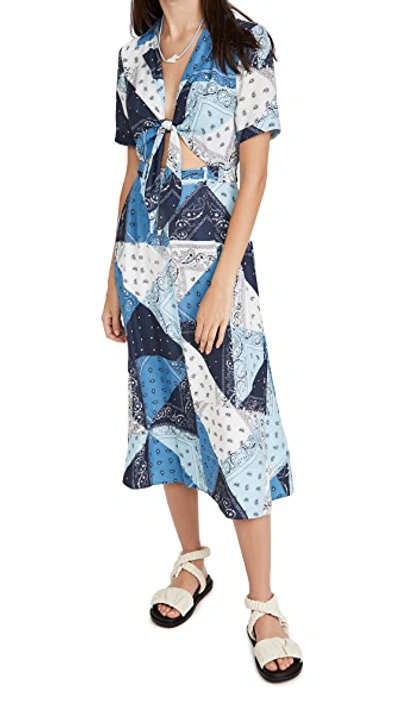 Staud Giorgiana Bandana-print Recycled-fibre Dress In Blue
