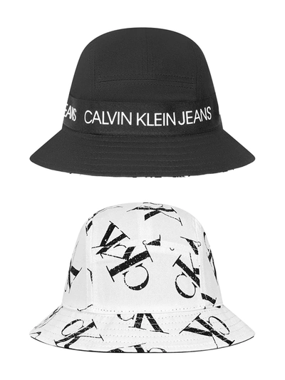 Calvin Klein Kids' Logo-print Reversible Bucket Hat In Black