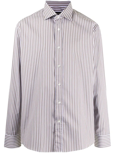 Canali Striped Cotton Shirt In Brown