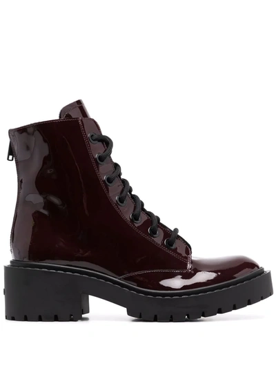 Kenzo Pike Lace-up Leather Ankle Boots In Red