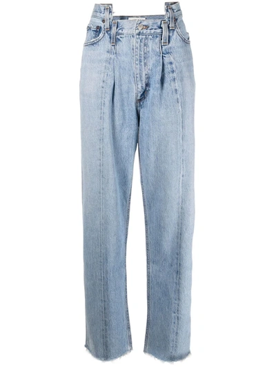 Agolde Pieced Angled Straight-leg Jeans In Blue