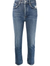 Agolde Riley High Rise Straight Crop Jeans In Blue