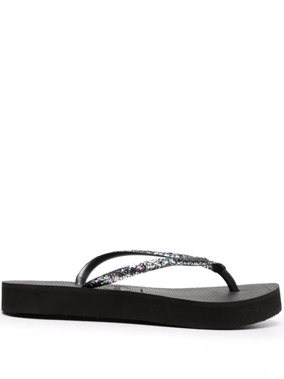 Shop Havaianas Glitter-detail Flip Flops In Black