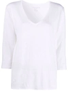 Majestic V Neck 3/4 Sleeves Sweater In White