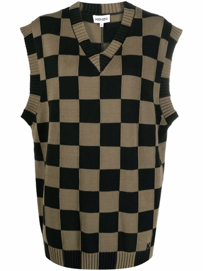 Kenzo Checkerboard-print Sweater In Green