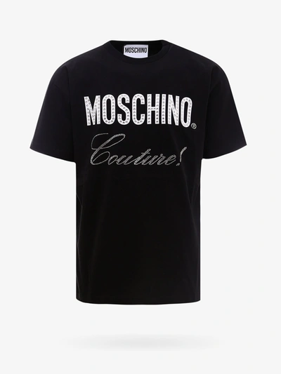 Moschino Embellished Logo-print Short-sleeve T-shirt In Black