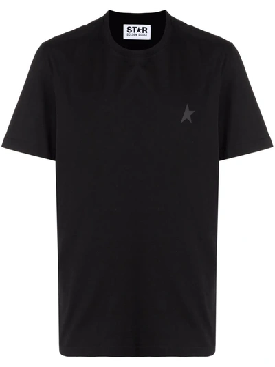 Golden Goose Black Crewneck T-shirt With Star Detail On The Front In Cotton Man