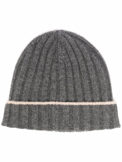 Brunello Cucinelli Cashmere Two-tone Beanie In Grey