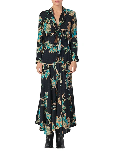 Sandro Blaire Floral Knotted Midi Dress In Black