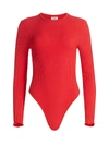Re/done Women's '60s Long-sleeve Rib-knit Bodysuit In Red Orange