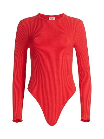 Re/done Women's '60s Long-sleeve Rib-knit Bodysuit In Red Orange