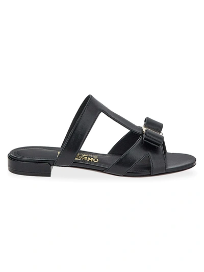 Ferragamo Lylia T-strap Flat Slide Sandals In Nero Nero