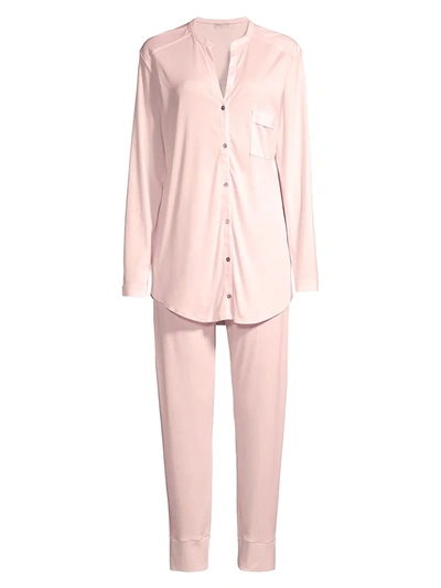 Hanro 2-piece Draped Pajama Set In Rosewater