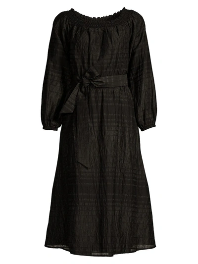 Donna Karan Belted Peasant Dress In Black