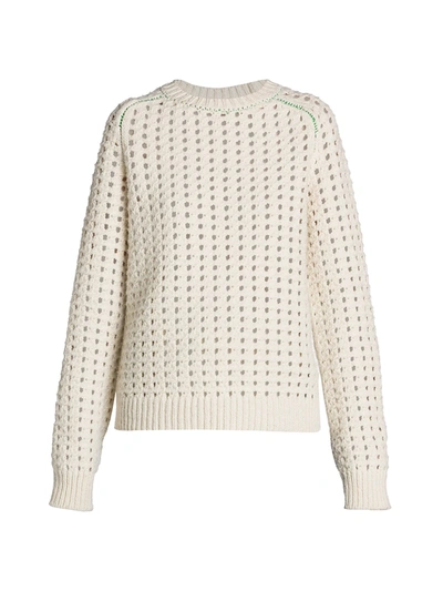 Bottega Veneta Open Mesh Sweater In Ivory Colored Wool In Chalk