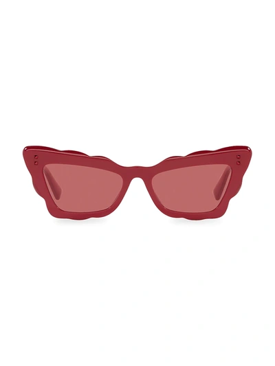 Valentino 53mm Cat Eye Scalloped Sunglasses In Red | ModeSens display picture 1