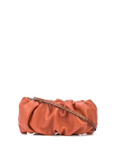 Staud Womens Rust Bean Ruched-leather Clutch Bag In Orange