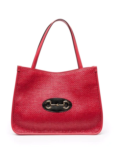 Gucci 1955 Horsebit Textured Tote Bag In Coral