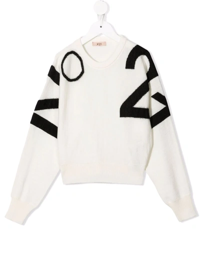 N°21 Teen Intarsia Logo-knit Jumper In White