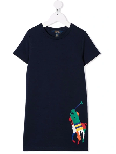 Polo Ralph Lauren Kids' Logo-printed T-shirt Dress In 蓝色