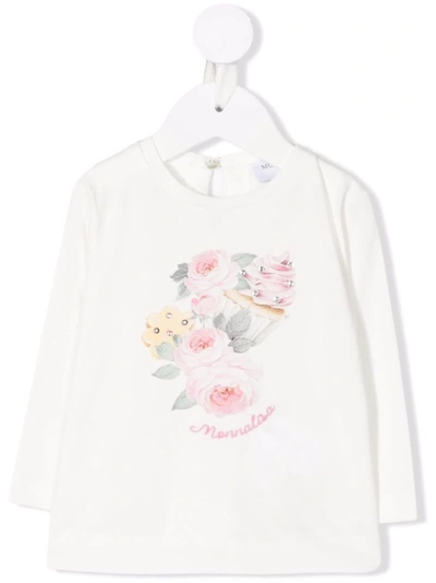 Monnalisa Babies' Logo-print Crew Neck Sweatshirt In 白色