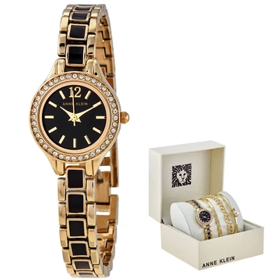 Anne Klein Black Dial Ladies Watch And Bracelet Set Ak/3396bkst In Black,gold Tone