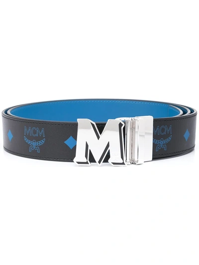 Mcm Claus Reversible Monogram-embossed Belt In Black
