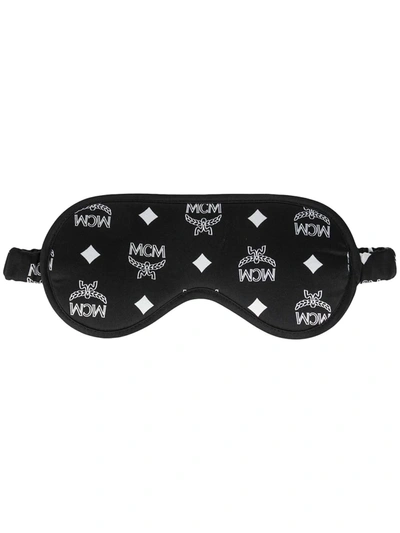 Mcm Monogram-print Silk Satin Reversible Eye Mask In Black