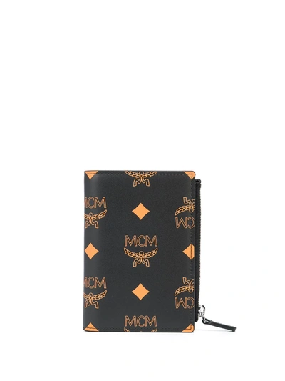 Mcm Monogram Print Zip-fastening Card Case In Black