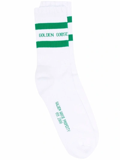 Golden Goose Logo-intarsia Ribbed-knit Ankle Socks In White