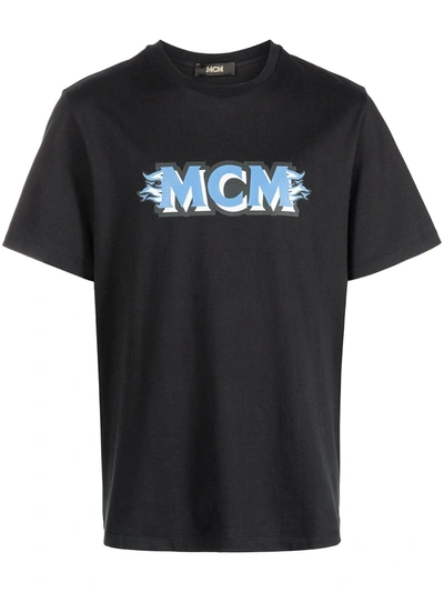 Mcm Flame Logo-print Short-sleeve T-shirt In Black