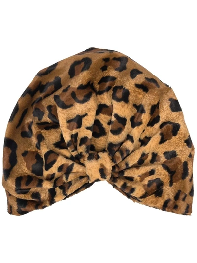 Moschino Leopard Faux Fur Head Wrap In Beige