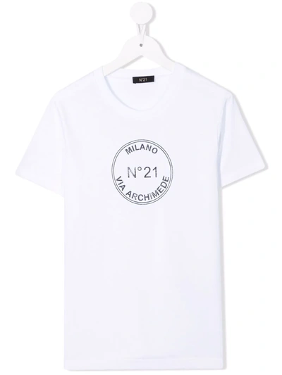N°21 Kids' Circular-logo Cotton T-shirt In White