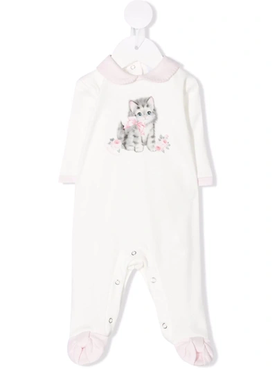 Monnalisa Cat-print Babygrow In White