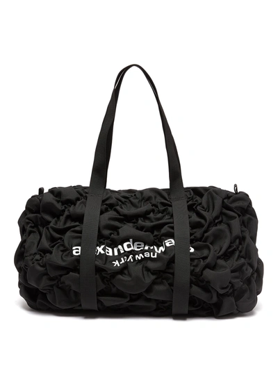 Alexander Wang 'rebound' Logo Print Diamond Quilt Ruched Nylon Duffle Bag In Black