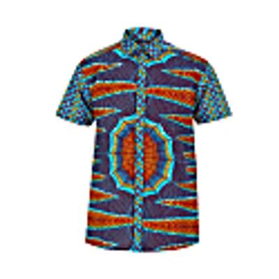 Ohema Ohene Blue Men's Short Sleeve Mixed African Print Shirt