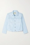 L Agence Janelle Cropped Frayed Stretch-denim Jacket In Blue