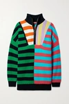 STAUD HAMPTON STRIPED RIBBED COTTON-BLEND SWEATER